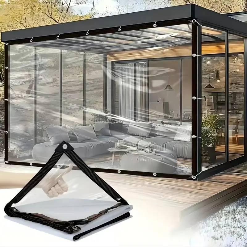 7*10FTClear Waterproof Tarps Heavy Duty, Covers Outdoor Clear Tarp Curtain, Water-Proof Vinyl Material, Good Light Transmission, for Patio, Porch and Outdoor, Greenhouse Balcony Garden