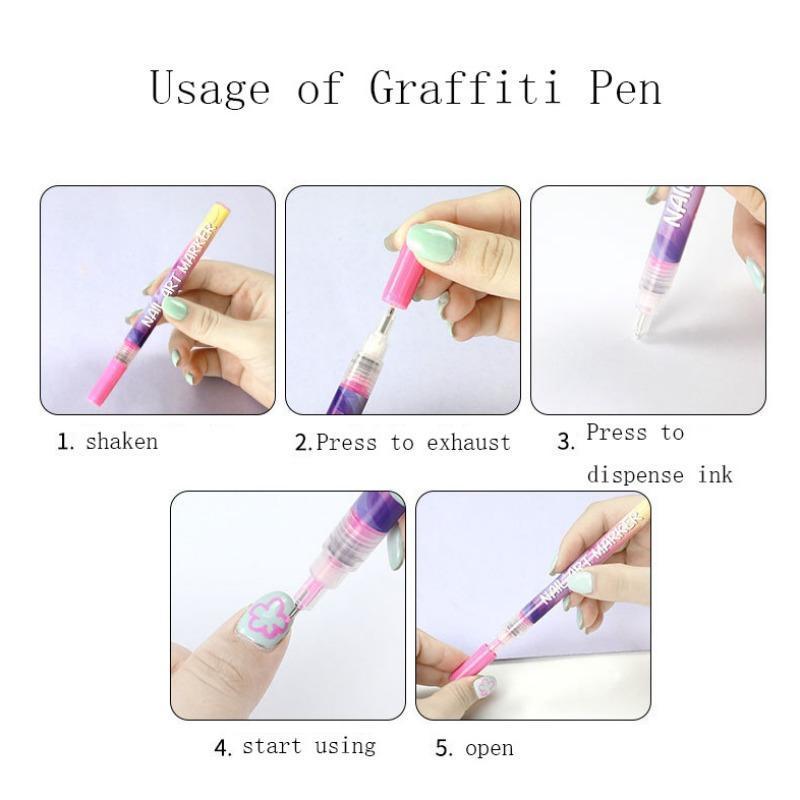 JPHYLL Acrylic Paint Pen for Nail Painting 1 Box DIY Quick Drying Dot Flower Hook Pen Water-based Solid Color Daily Use Nail Art Marker Pen Manicure Tool for Women & Girls