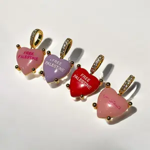 Palestine Heart Charm, Stainless Steel, Cubic Zirconia , CHARM ONLY