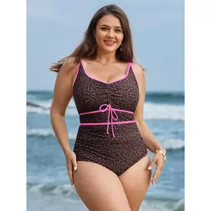 【Tummy control】BLOOMCHIC Plus Size Leopard Print Channel Drawstring One-Piece Swimsuit [M-6X] 2026 Summer Vibes Swimweek