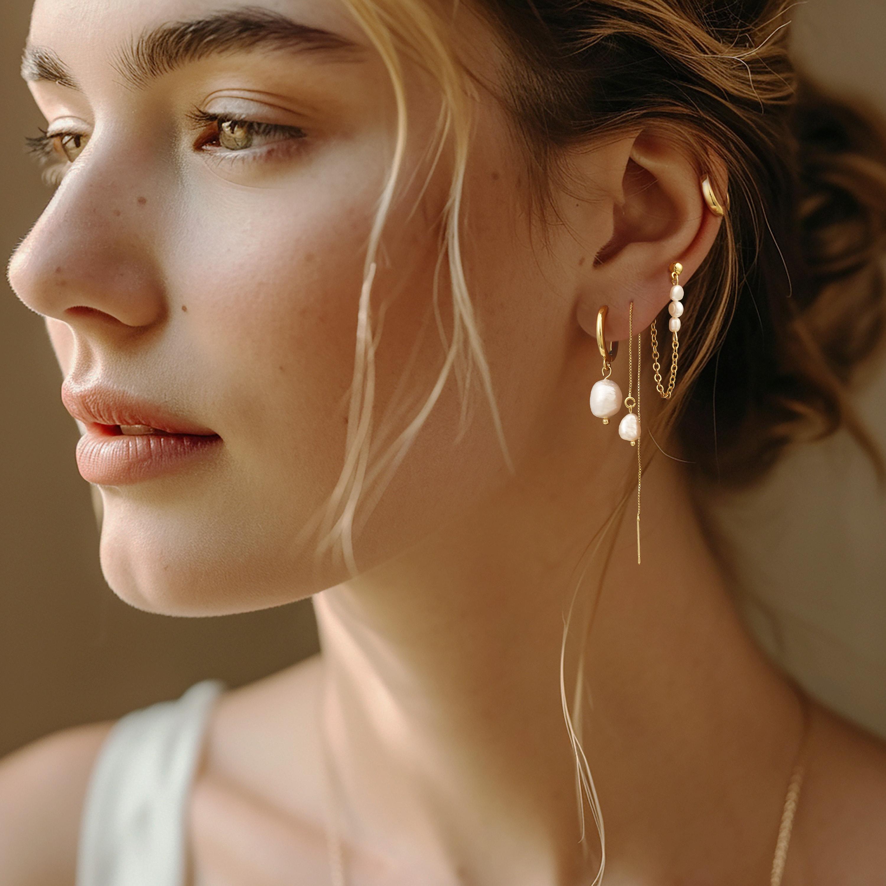 TEWIKY 14K Gold-Plated 5PCS Heart Pearl Necklace with Four Pairs of Earrings Set Elegant Design for Valentine's Day Gift Suitable for Various Occasions