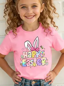 Toddler Girls Mom's Little Bunny Mother's Day T-Shirt, Cute Bunny Ears Bow Graphic Tee for Kids, Little Girls Short Sleeve Cotton Shirt, Sweet Mother's Day Gift for Daughters
