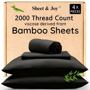 4pcs Cooling Bamboo Bed Sheet Set, 2000 TC Extra Deep Pocket 16 Inch Bed Sheet, Luxury Soft Hotel & Cooling Sheet Set For Hot Sleepers, Wrinkle & Shrink Resistant, Fitted Sheet+Flat Sheet+Pillowcases, Twin/ Full/ Queen/ King