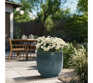 LuxenHome Marina Green & Gray 12" Round Ceramic Planter
