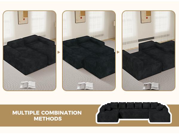 【3 Packages shipping】131'' Large Sectional Couches with Chaise Lounge, U-Shaped No Assembly Required Deep Seat Modular Cloud Sofa for Living Room 1PCS, Bedroom