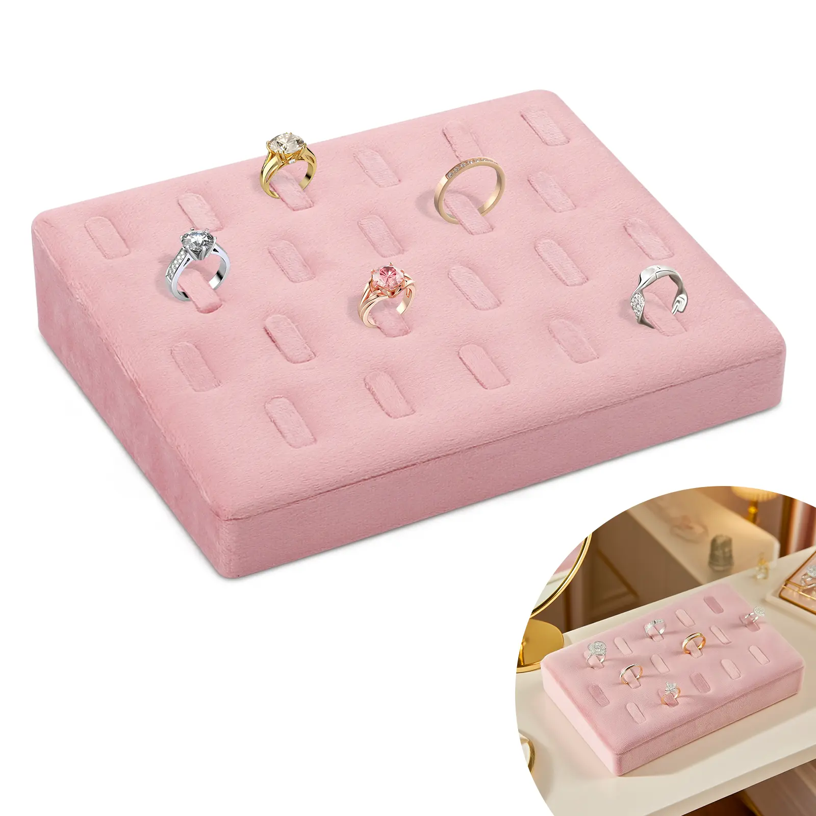 Vintage Multi-Functional Velvet Jewelry Organizer Tray - 22 Hole Ring Necklace Display Stand,Jewelry Storage Tray Display Case,For Women Jewelry Display ,for Rings Stud Earrings