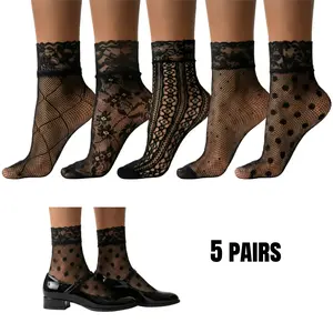 Vintage Openwork Elegant Lace Socks - 10 Pairs of Soft, Breathable Mid Tube Socks for Women - Comfortable Casual Attire, Work, or Special Occasions