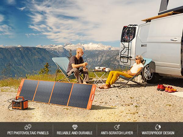 EBL Portable Solar Panel 200W Monocrystalline Silicon Cell ETFE Lamination Technology Waterproof & Durable Compact Design Generators AC Outlet EBL Portable Solar Panel 200W Monocrystalline Silicon Cell ETFE Lamination Technology Waterproof & Durable Compact Design Generators AC Outlet