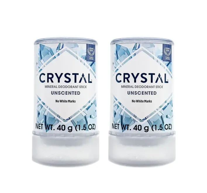 CRYSTAL Travel Stick Mineral Deodorant - Unscented Body Deodorant With 24-Hour Odor Protection, Non-Staining & Non-Sticky, Aluminum Chloride & Paraben Free, 1.5 FL OZ – (Pack of 2)