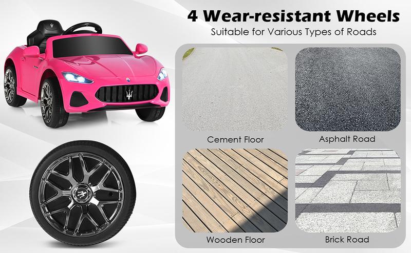 [Costway]- 12V Kids Ride-On Car with Remote Control, Lights, Steering Wheel-Springtok