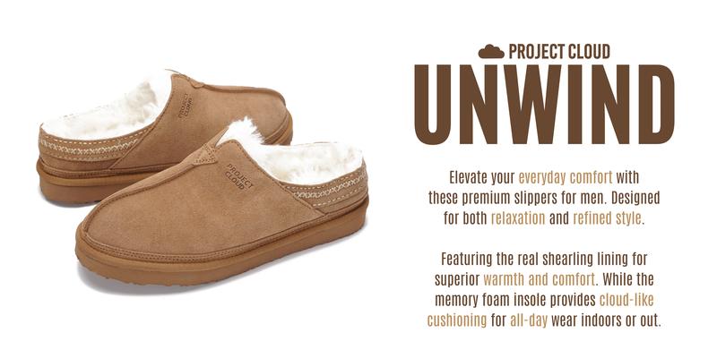 Project Cloud Men's |  Australian Shearling Lining Furry House Slippers | Memory Foam | Lightweight | Non-Slip - Unwind