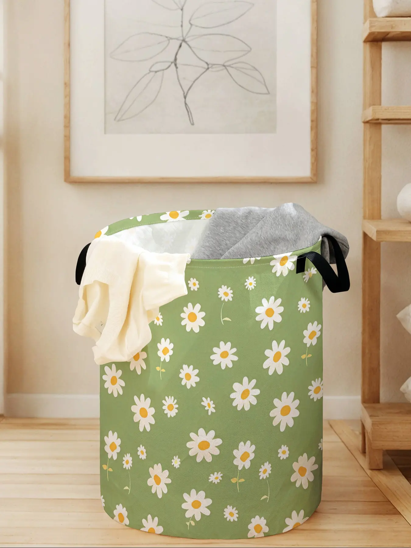 Daisy Print Laundry Basket with Handles, Durable Foldable Large Capacity Hamper, Ideal for Clothes and Toy Storage