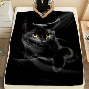 Black Cat Soft Cozy Flannel Blanket - Lifelike Cat Print Plush Throw, Warm Fuzzy Bed Sofa Blanket, Ideal Gift for Cat Lovers Women Men for Birthday Holiday Home Decor