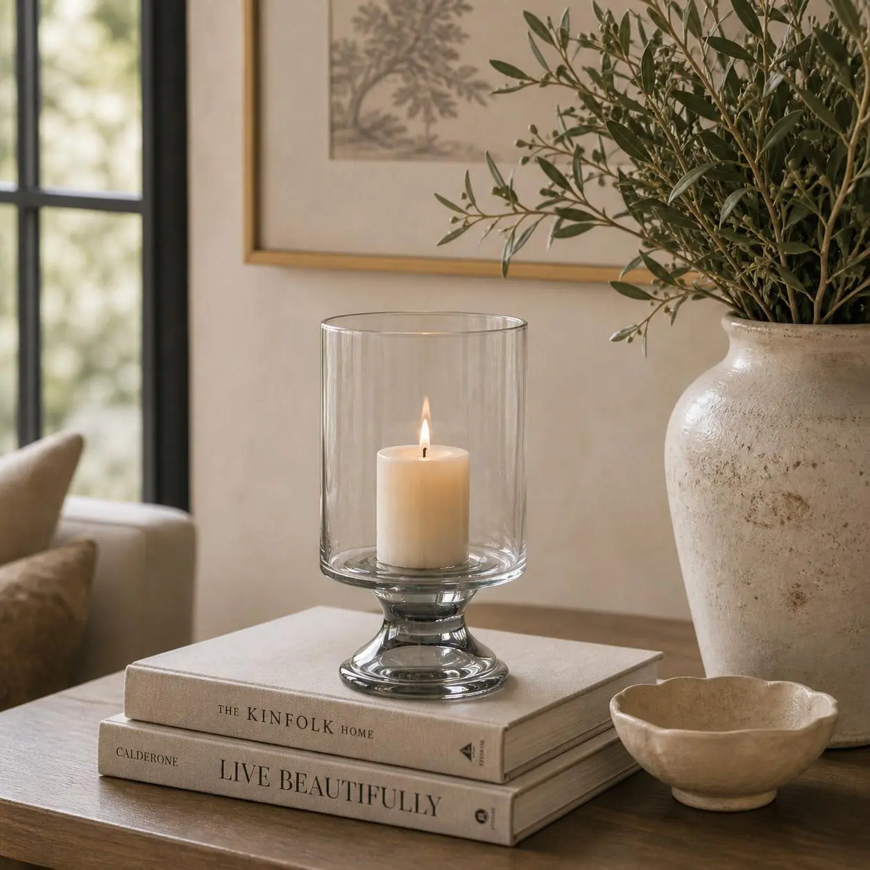 Glass  Handmade Turned Style Pillar Room Hurricane Lamp with Smoked Glass Finish, 8" x 8" x 14"