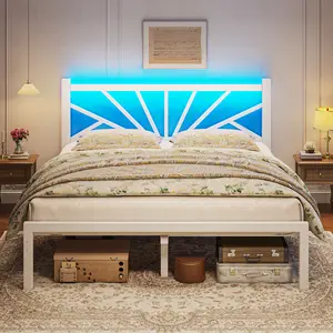 【880 lbs Capacity】Queen Size Metal Bed Frame with LED Lights,Sturdy Bed Frame with Headboard, NO MATTRESS Include,Under Bed Storage Space & Strong Metal Slats, Strong Metal Slats Support,Noise-Free, Easy Assembly,Black