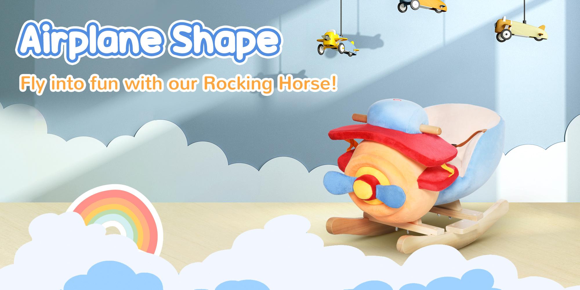 Qaba Kids Ride on Rocking Horse Toy, Plush Stuffed Rocking Animals with Wooden Base, for Boys and Girls Gift