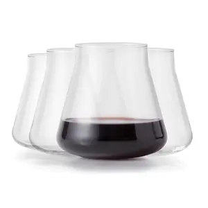 Libbey Magnitude Stemless Wine Glasses Set of 4, Tulip Shaped 12 Oz Stemless Wine Glasses, Modern Stemless Glass Tulip Bowl for Wine, Cocktails