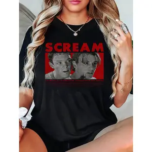 Funny Stu Macher & Billy Loomis Scream T-Shirt Vintage Halloween Movie Graphic Tee Gift For Boyfriend Unisex T-Shirt Menswear Top Streetwear All Seasons Novelty Graphic T Shirt funny tshirt Undershirts Tees Casual Streetwear Classic Plain Men's Women