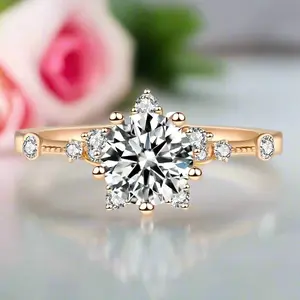 Rose Gold Round Cut Diamond Option Snowflake Engagement Ring