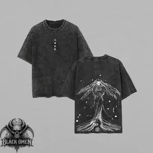 Shinigami Mahoraga Tee Washed – Jujutsu Kaisen washed anime manga T-shirt with vintage washed iconic divine general shikigami graphic. Unisex oversized streetwear shirt, soft cotton, casual oversize fit — perfect gift for Jujutsu Kaisen fans & For him.