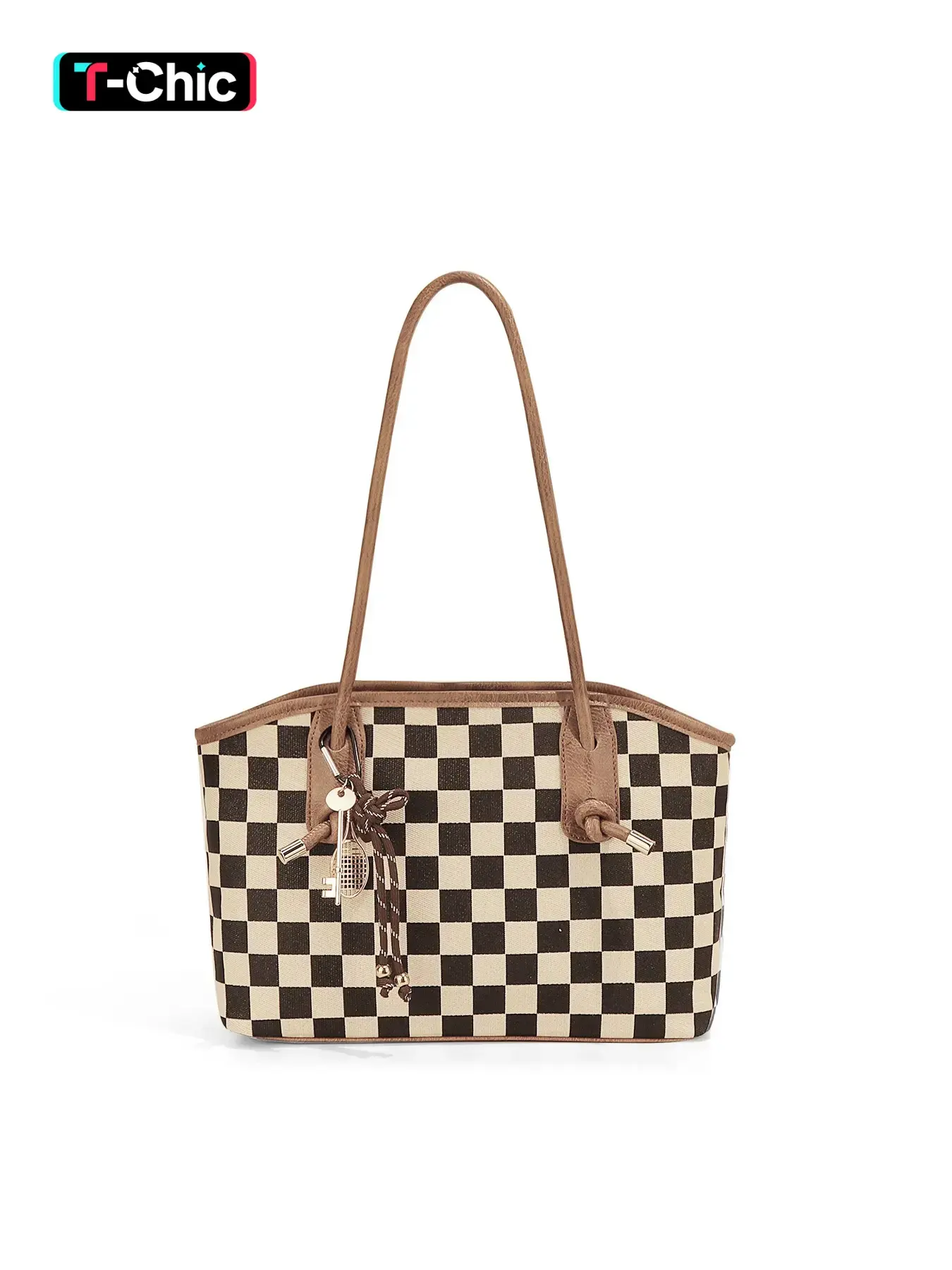 Checkered Shoulder Bag for Women, Fashionable Patterned Purse, Lightweight Casual Bag with Stylish Bow and Key Charm, Zippered Tote Bag, Daily Commuter Bag, Checkered Crossbody Bag, Casual Trendy Bag, Checkered Bags