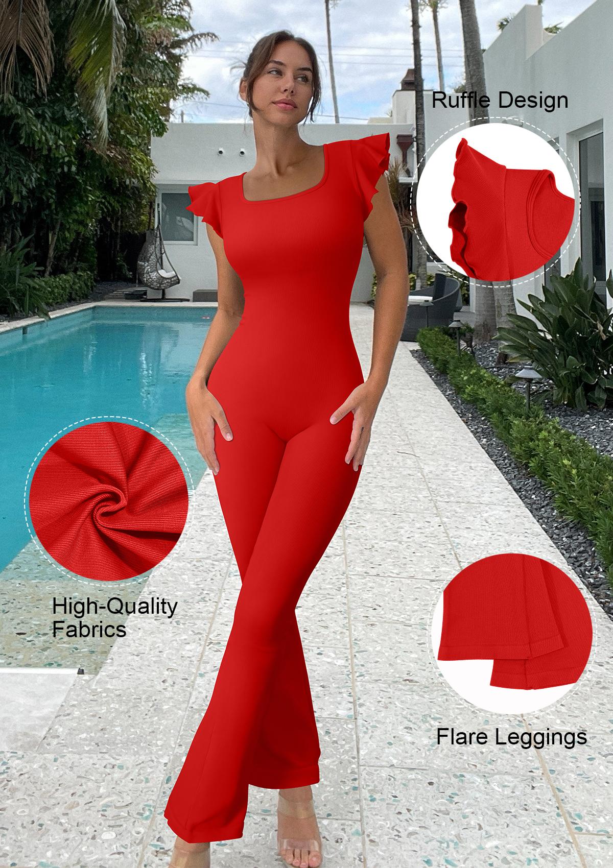 OQQ Jumpsuits For Women Ribbed Square Neck Ruffles Sleeveless Flare Long Pants Stretchy Soft Party Jumpsuits Womenswear Lady Comfort Bridal Basic SpringStatements OQQ Jumpsuits For Women Ribbed Square Neck Ruffles Sleeveless Flare Long Pants Stretchy Soft Party Jumpsuits Womenswear Lady Comfort Bridal Basic SpringStatements