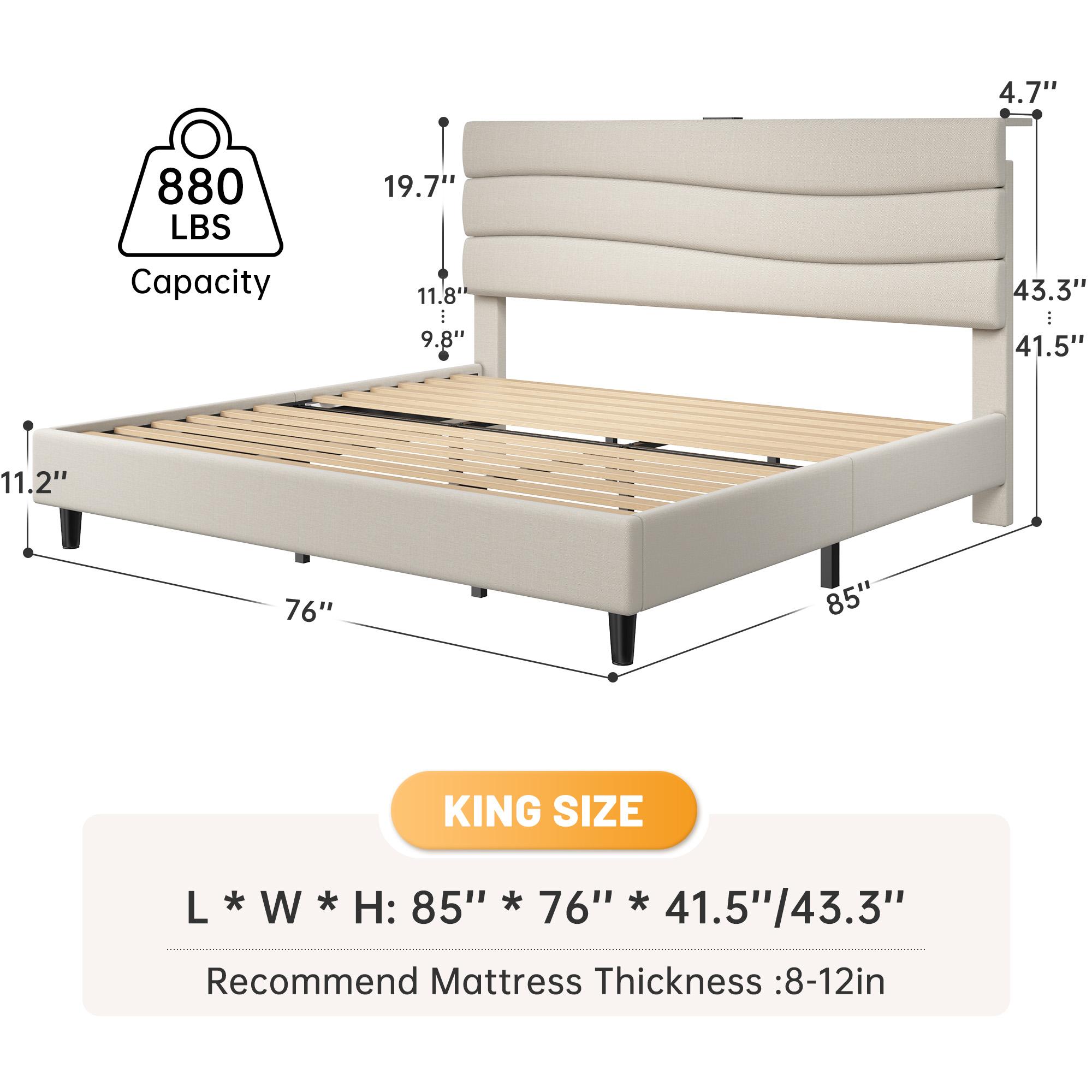 【Spring Glow up】Raybee Modern & Quiet Luxury Upholstered Queen Bed Frame with Adjustable Headboard【Frame ONLY,No Box Spring Needed】Center Support &Noise-Free Wooden Slats,Storage Space & Built-in Charging Station,Heavy Duty&Easy Assembly,best value