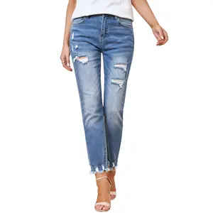 EVALESS Women's High Waist Plenty Jeans,Ripped Boyfriend Distressed Straight Leg Jenas,Tummy Control Lightweight Stretchy Trouser Ankle Denim Pants,2026 Trendy Womenswear Fall Outfits