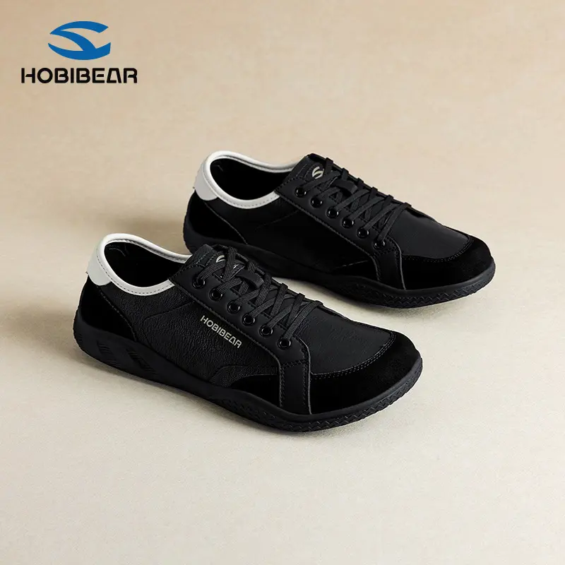 HOBIBEAR Women's PU Leather Wide-Toe Casual Trainers - Closed Fabric Walking Footwear, Soft-Soled, Dirt-Resistant, Low-Top Training Shoes for Spring & Autumn, Everyday Wear, Casual Breathable Shoes, Sporty Low Top, High-Density Rubber Outsole