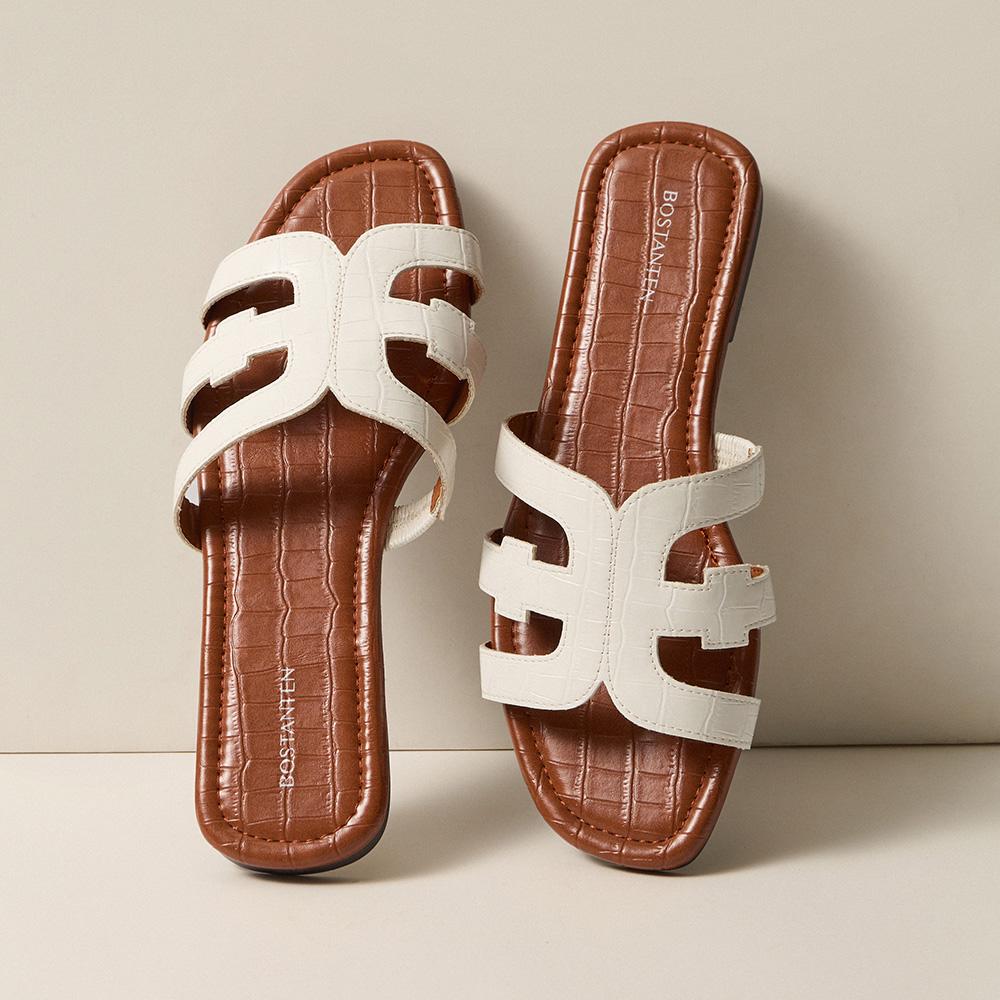 Bostanten Women's Dressy Flat Sandals With Soft Leather Slippers,Wide Width Lightweight Womens Sandals