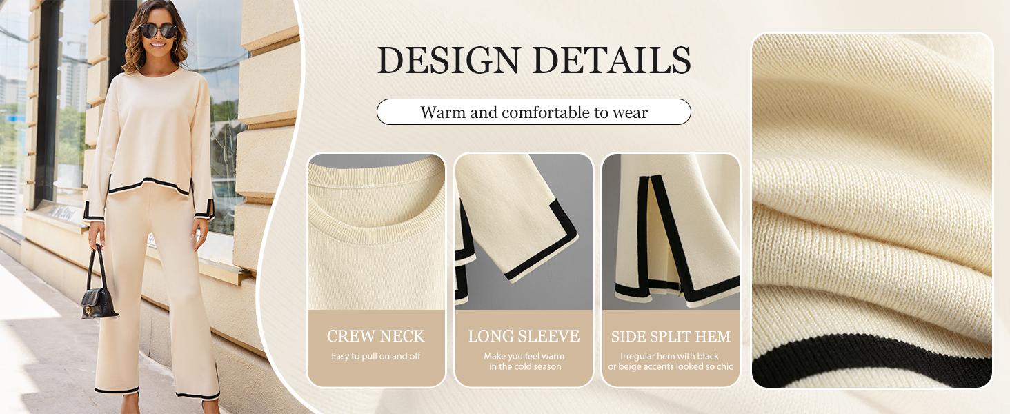 Kingapril Women Fall 2 Piece Lounge Set Outfits Sweatsuits Long Sleeve Sweater Tops Wide Leg Pants Knitted Womenswear