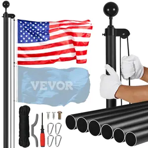 VEVOR 30FT Sectional Flag pole Kit,  , Heavy Duty Aluminum Alloy in Ground Flag poles for Outside, 3 Display Modes Flagpole with 3x5 American Flag, Professional Accessories, Black Banners Lightweight
