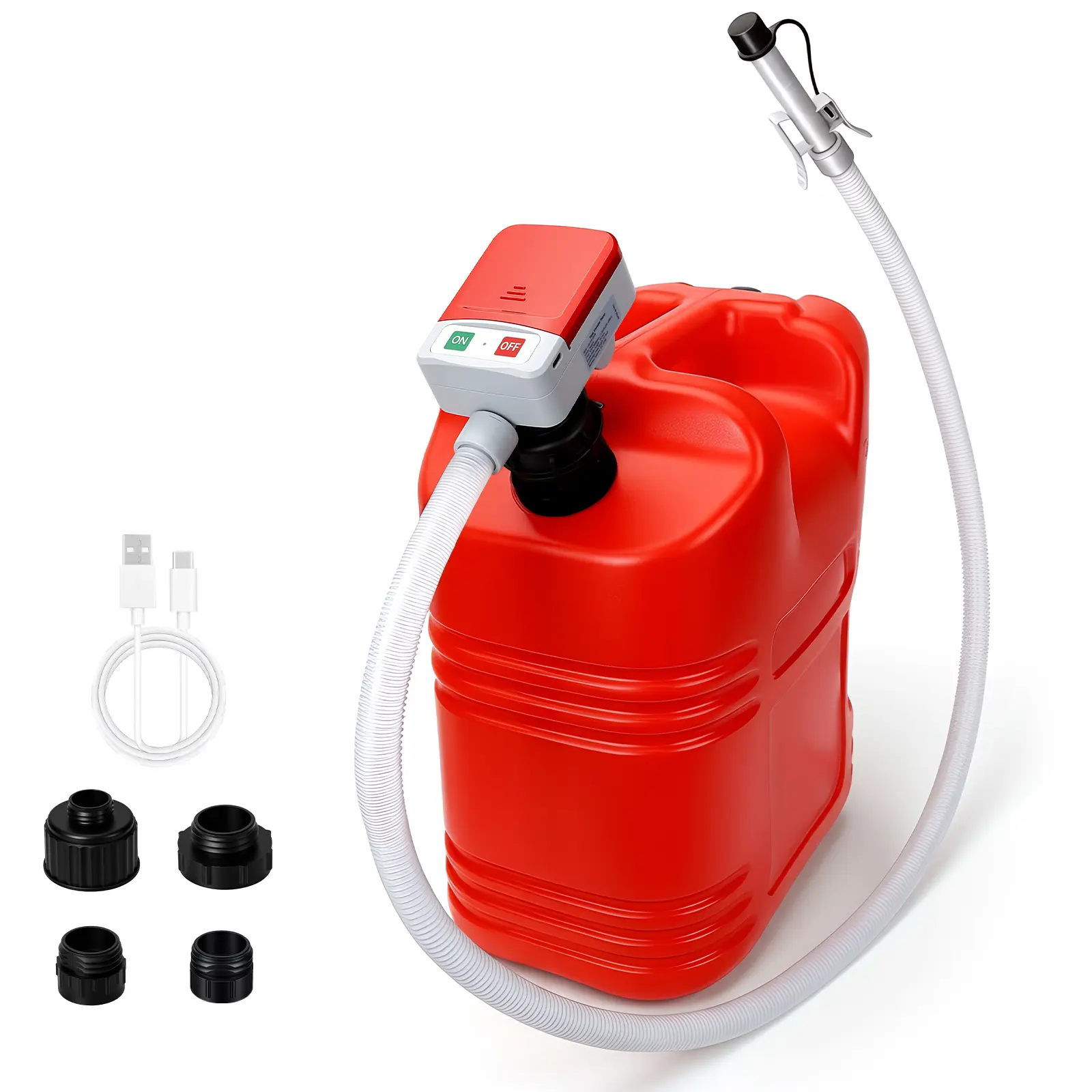 Automatic Fuel Transfer Pump with Auto-Stop, 51in Extra-Long Hose, 3.2 GPM Flow Rate, Battery/USB Powered, 4 Can Adapters, Portable Gas Can Pump for Oil, Diesel, Gasoline (Orimetre)