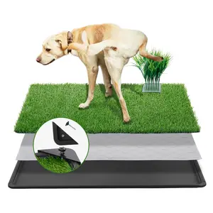 LOOBANI Dog Grass Pad with Tray for Indoor and Outdoor Use Reusable Washable Puppy Pad Turf Full Potty System with Artificial Grass and Fake Plants for Balcony Patio Training