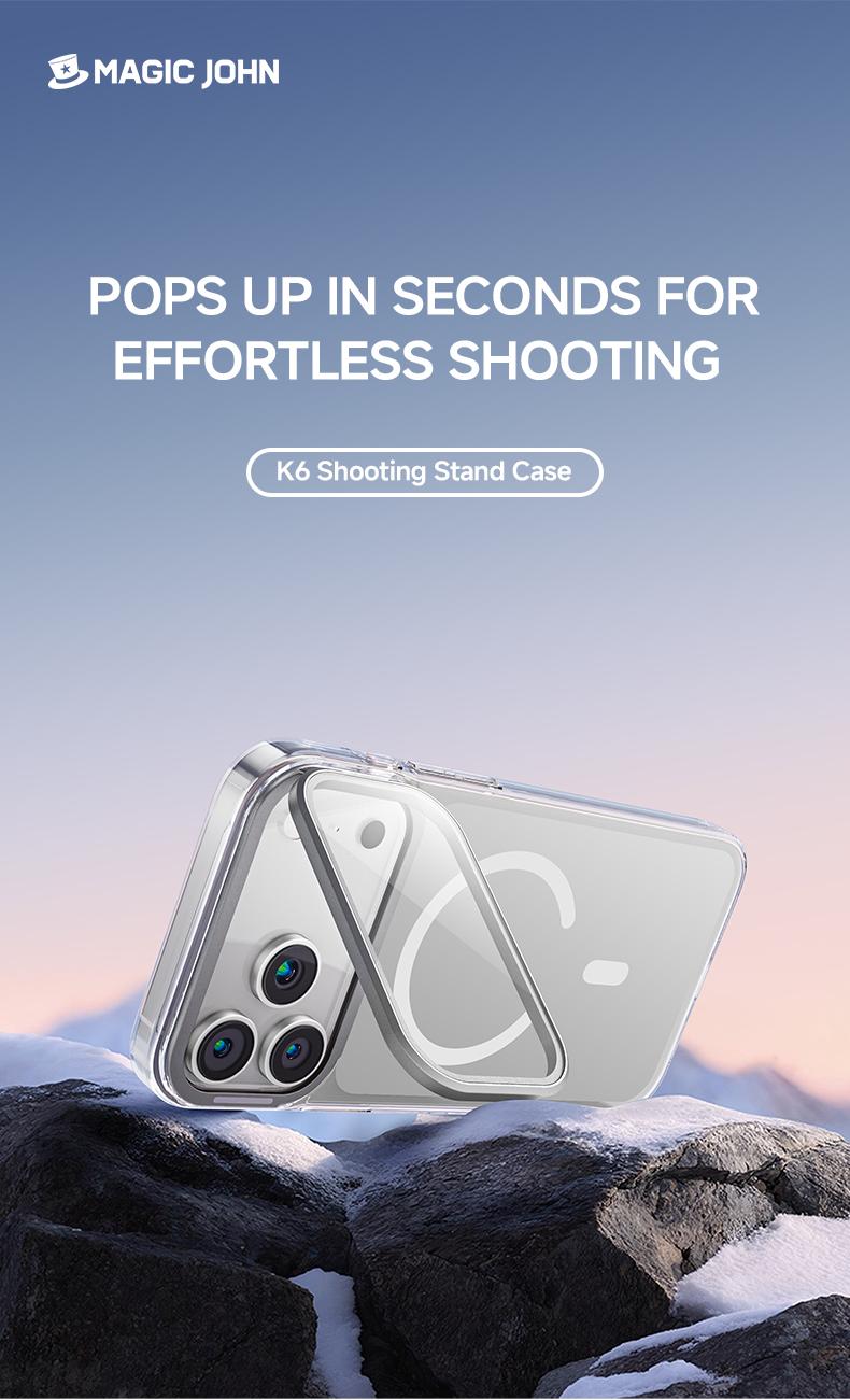 MAGIC JOHN for iPhone 17/Air/16/15 Pro Max Case with Adjustable Camera Cover Stand