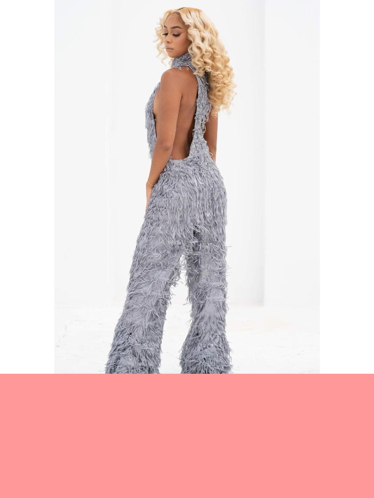 Show Off Silver Fringe Jumpsuit
