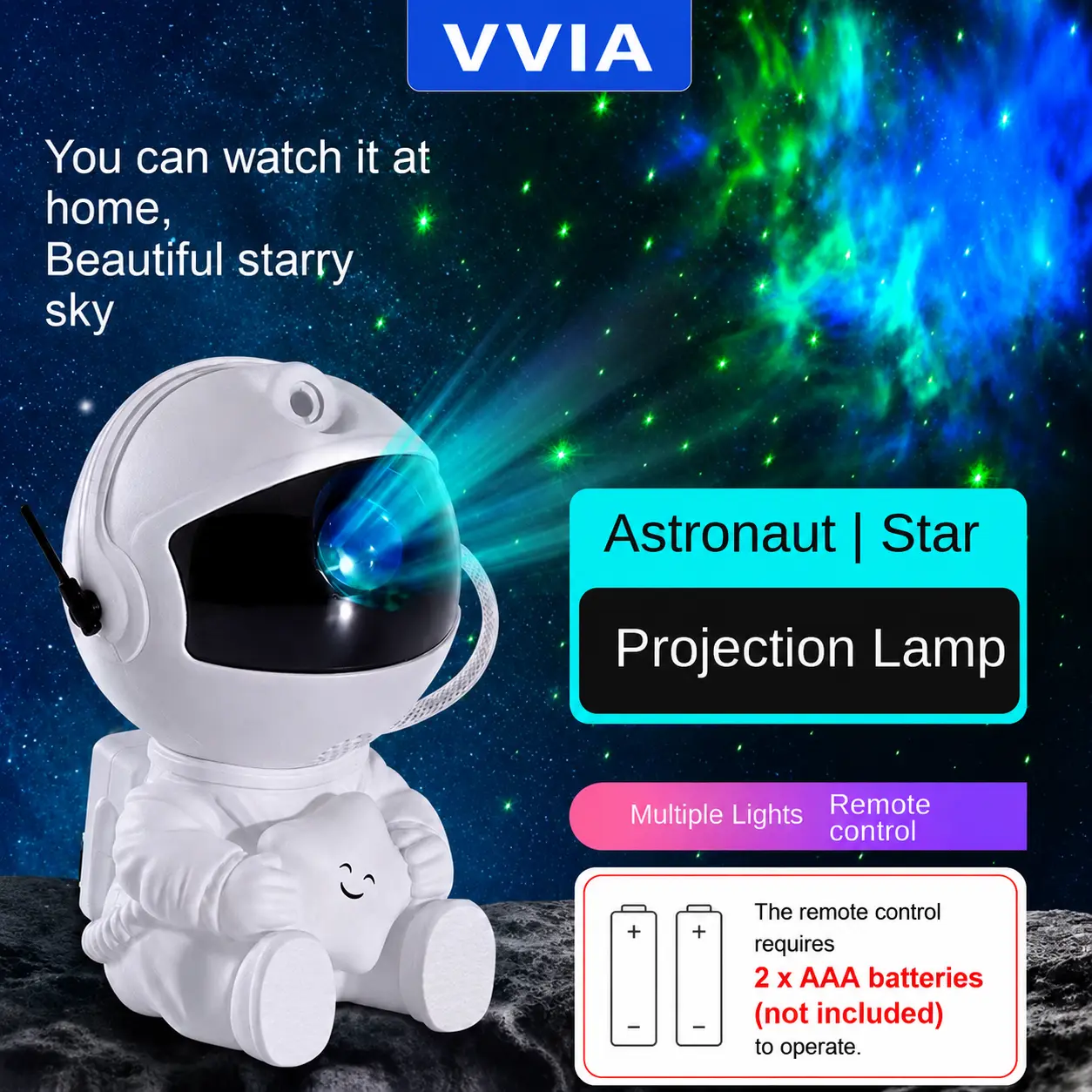 Remote Controlled LED Nebula Astronaut Lamp - 1pc USB Powered, 360° Rotatable, Plastic Body, Freestanding Countertop Light with Laser Button Switch, Includes Remote, Birthday Gift for Bedroom, Game Room
