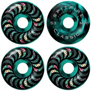 Spitfire Skateboard Wheels 53mm F4 99A Floral Classic Teal/Black Swirl