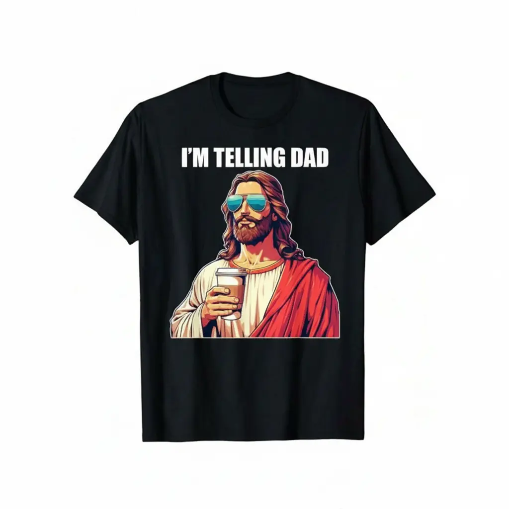 The American Spirit I'm Telling Dad Jesus Lovers T-Shirt for Football Boys Kids Easter Fun Humorous Phrase Playful Message,Casual Summer T-Shirt with Crew Neck,viral graphic tees
