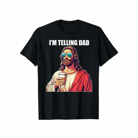 The American Spirit I'm Telling Dad Jesus Lovers T-Shirt for Football Boys Kids Easter Fun Humorous Phrase Playful Message,Casual Summer T-Shirt with Crew Neck,viral graphic tees