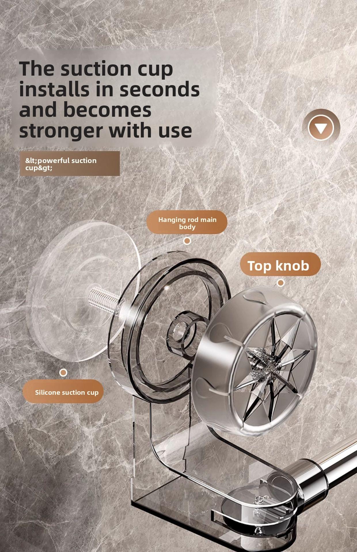 Stainless Steel Suction Cup Towel Rack No-Drill Adjustable Bathroom Kitchen Storage Shelf Toilet Bath Slipper Rack Shower Curtain Rod