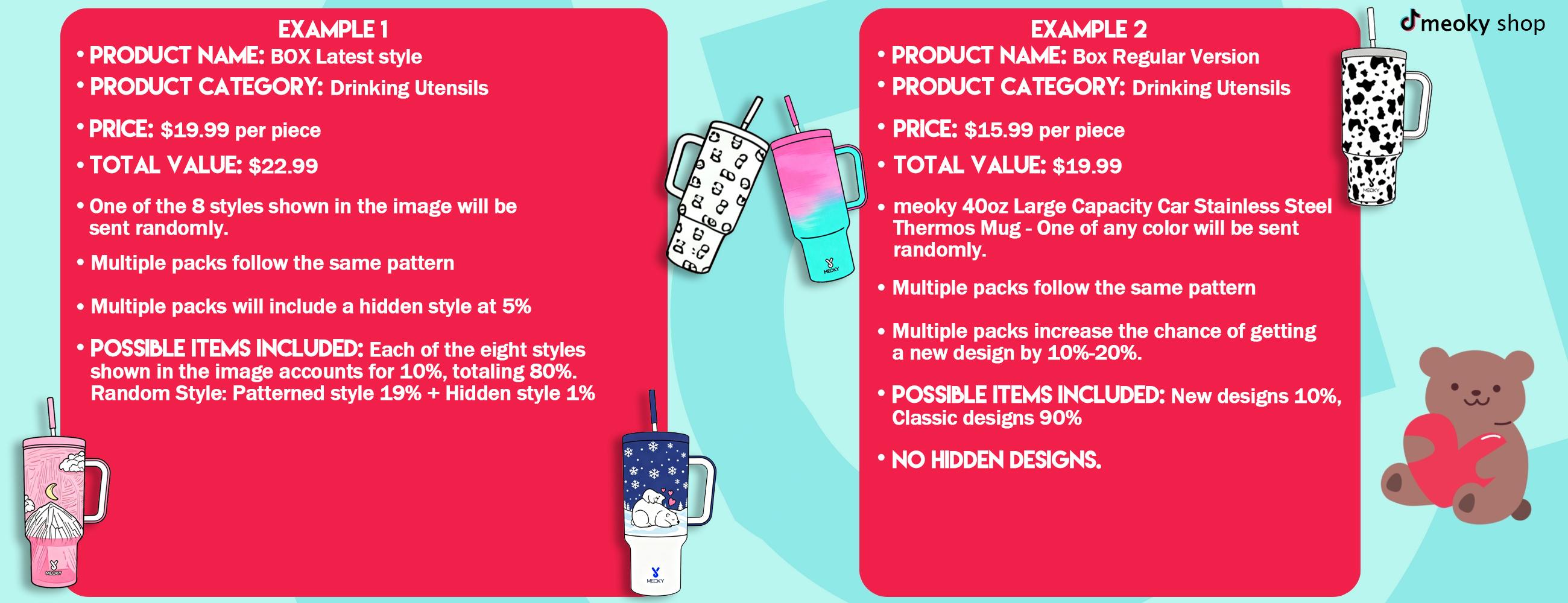 【Meoky Mystery Box】40oz Mystery Meoky Tumbler with Handle and Straw -Leak-proof Lid - Food grade stainless steel Cup - BPA Free - Compatible for Daily use and Traveling (1 Mystery Box 1 cup)