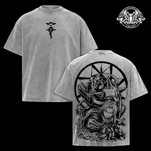 Fullmetal Alchemist Brotherhood Oversized Washed Graphic Tee – Vintage Heavy Cotton T-Shirt, Classic Anime Streetwear Top, Perfect for Manga Lovers & Dark Fantasy Fans