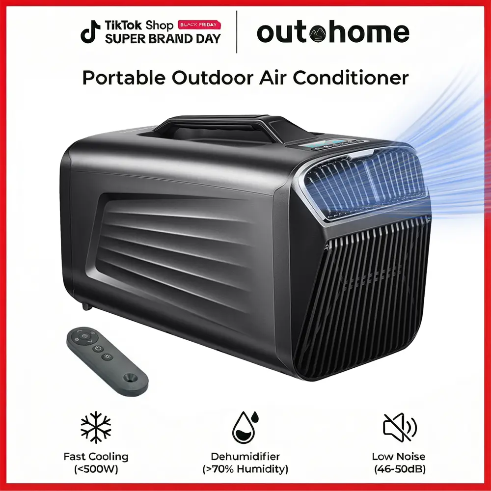 OUTOHOME 5200BTU Portable Air Conditioner with GMCC High-End Compressor, 4-Core Modes, Low Noise, Fast Cooling, 400W Dehumidifier, Fan, Timer, 22.4x11.2x13.8in, 31lbs, Energy-Efficient Outdoor Camper Must-Haves (Grey, Kitchen-Compatible)