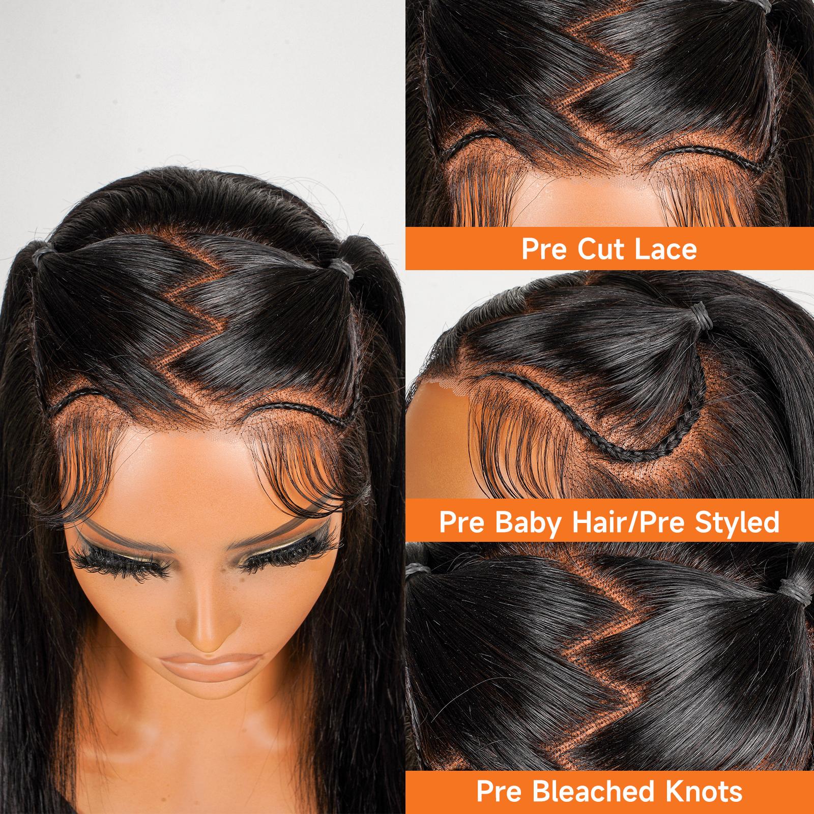 Wiggins Hair 13x4 Straight Lace Front Wigs Human Hair Pre Cut Pre Braided Bob Wig Ready Go Glueless Wig Beginners Friendly