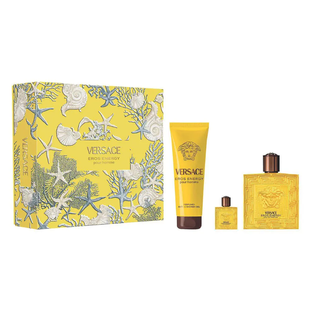 Versace Eros Energy Cologne Gift Set for Men | Eau de Parfum 3.4 oz + Shower Gel 5 oz + Mini EDP 0.17 oz, Fragrance Gift Pack, Perfume Gift Bundle