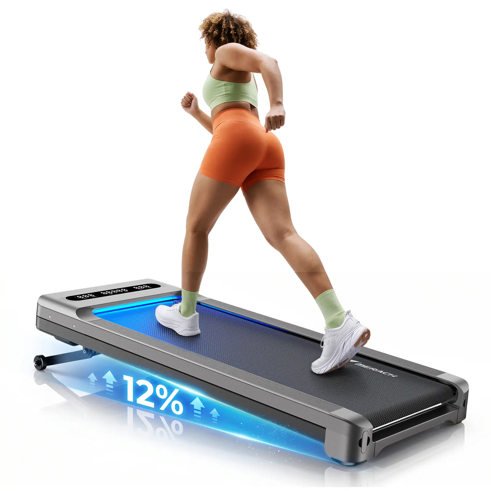 MERACH UltraWalk W60 Under Desk Compact Treadmill, 3.5HP Strong Walking Pad with 12% Incline, 400LBS Capacity, Bluetooth Speaker & Remote Control for Home Fitness Use