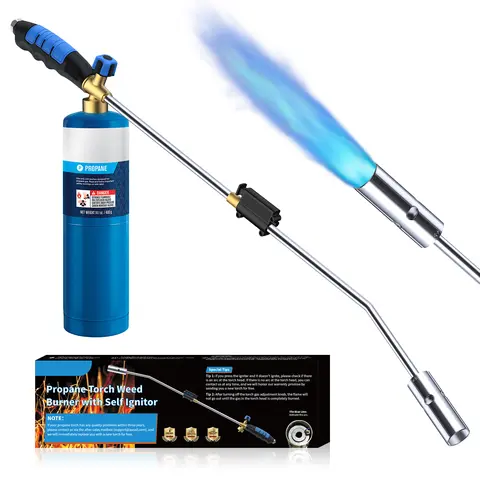 Weed Torch Propane Burner, Blow Torch Weed Burner, Flamethrower with 32" Long Arm and Ergonomic Anti-slip Rubber Handle for Weeding, BBQ, Charcoal Starter(Fuel Cylinder Not Included)