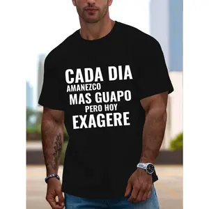 Men's Funny Spanish Graphic T-Shirt - "Cad Día Amazezco Guapo" Print,  Black Casual Summer Short Sleeve Top,  Lightweight ,  Round Neck,  Machine Washable