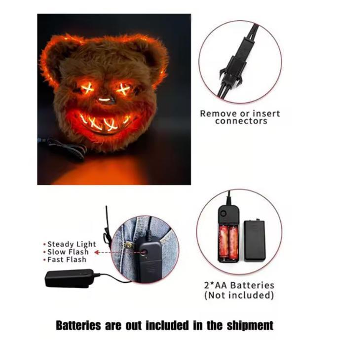 Bunny Mask Masquerade LED Rabbit & Bear Glowing Halloween Party Mask For Carnival Cosplay Props Party without Batteries